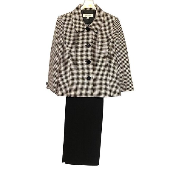 Suit Studio 2 PC Suit Houndstooth Blazer with Black Pants Women’s Size 10P NWT - Picture 1 of 15
